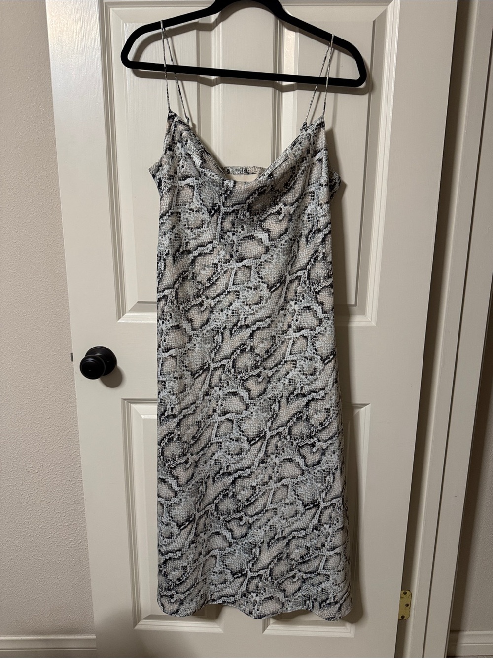Snake-Print Slip Midi Dress in Black and White